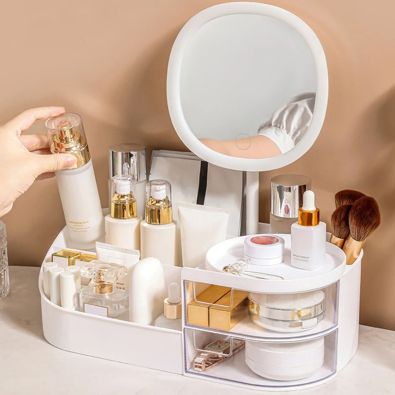 Beauty Makeup Desk - Aynalı Makyaj Saklama Kutusu, Masaüstü Makyaj