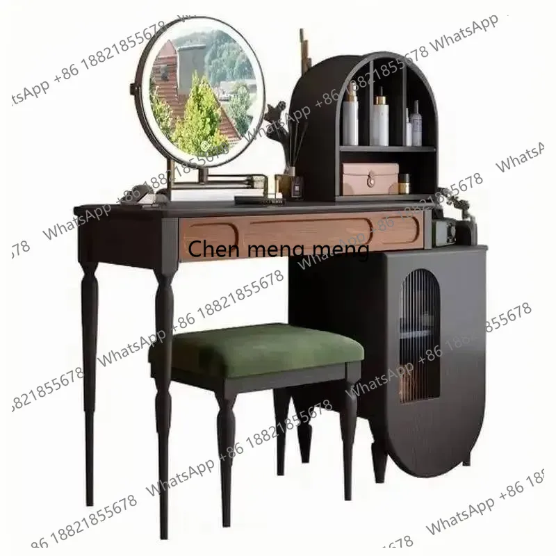 Beauty Makeup Vanity Set - Organizatör Siyah Makyaj Masası Çekmeceli Tabure