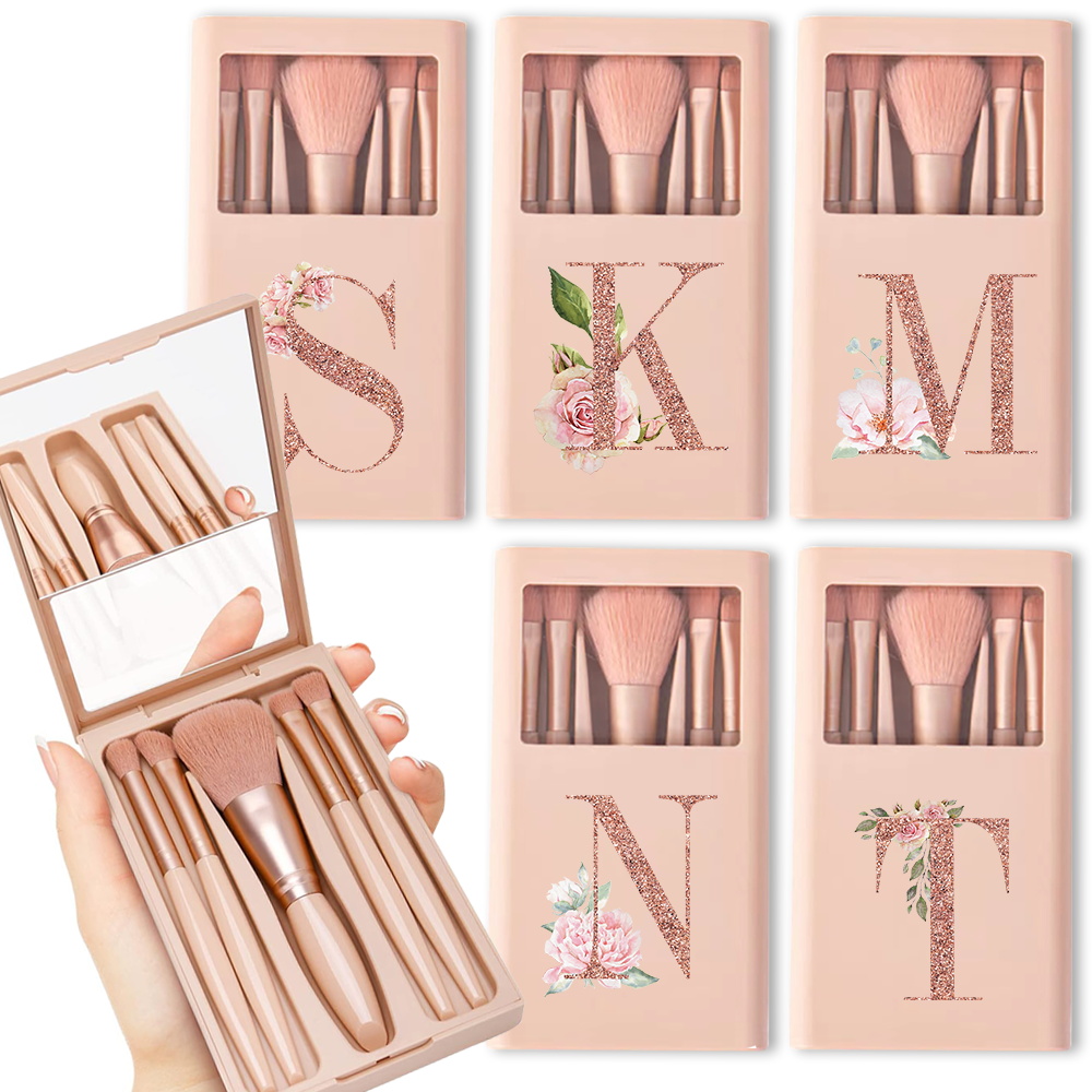 Beauty Flower Makeup - 5 adet Kozmetik Fırça Seti Ayna